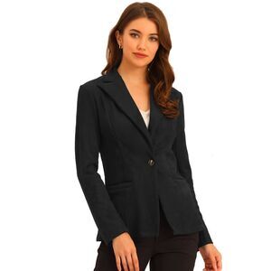 Faux Suede Casual Blazer Lapel Collar Work Office Black